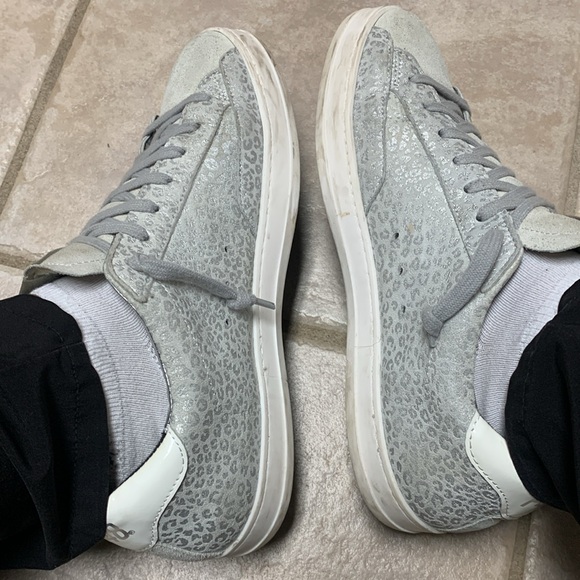 P448 John Metallic Leopard Print Suede Leather Low Top Sneakers - Picture 3 of 16